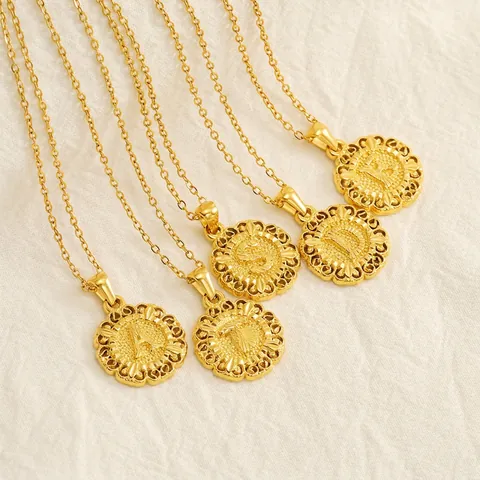 Collana Con Ciondolo Lettera Iniziale Alfabeto Oro 18 Carati Placcato Acciaio Inossidabile Medaglione Tondo Vintage Gioielli Donne