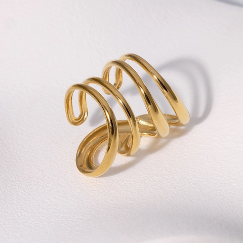 Anillo Abierto De Acero Inoxidable Minimalista Espiral De Varias Capas Geométrico Ajustable Joyería De Moda Mujer