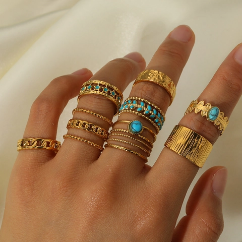 Geometrische Verstellbare Ringe Aus Edelstahl 18K Vergoldet Hammerschlag Textur Französischer Retro Stil Schmuck Für Damen
