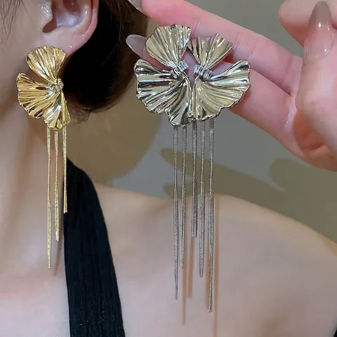 Orecchini A Nappa Foglia Di Ginkgo Gioielli In Lega Di Zircone Con Perno In Argento Sterling 925 Per Donna Lunghi Moda