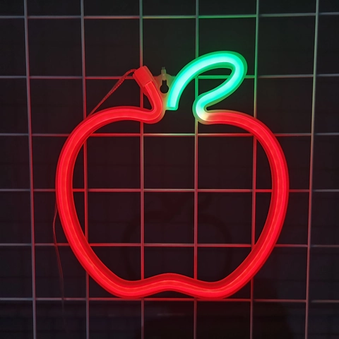 Apple Shape Neon Light LED Plastic USB Battery Powered Christmas Decoration Red Green Wall Hanging Atmosphere Sign