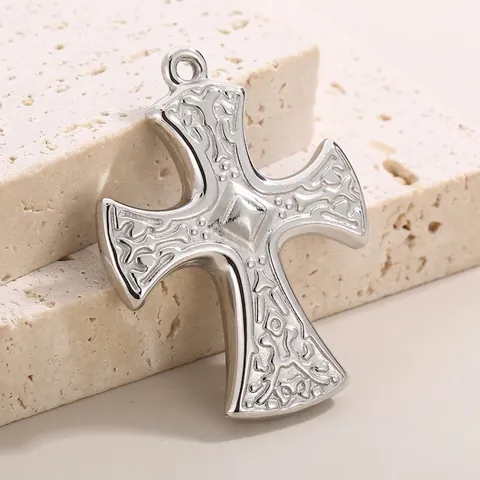 Kruishanger Roestvrij Staal Reliëf Retro Barok Punk Stijl DIY Sieraden Accessoire Zilverkleurig