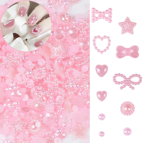 Perline Di Künstliche Perle Artificiali Forme Miste DIY Plastica ABS Retro Piatto Per Artigianato Nail Art Fiocchi Cuori Stelle Accessori Colorati