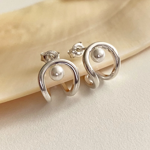 Orecchini A Lobo Perla Artificial Geometrica Onda Con Perno In Argento Sterling 925 Placcato Oro Per Donne