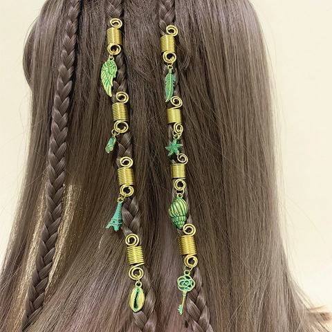 Anillos Para Rastas Joyas Trenzas Colgantes Espirales Retro Bohemio Concha Estrella De Mar Elefante Accesorios