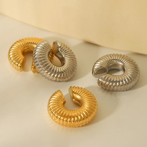 Clips De Oreja En Forma De C Texturizados Acero Inoxidable Chapado Al Vacío Joyas Sin Perforación Para Mujeres Estilo INS