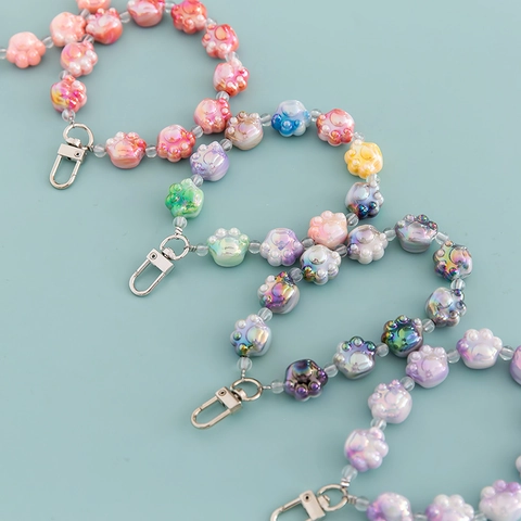 Acrylic Beaded Flower Star Paw Print Keychain Cute Candy Color Translucent Bag Pendant Car Keyring Accessories For Women