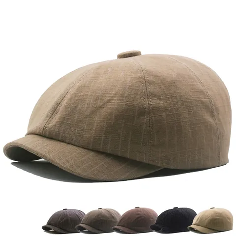 Berretto Newsboy Vintage Da Uomo Cotone A Righe Regolabile Retrò Stile Britannico Cappello Gatsby