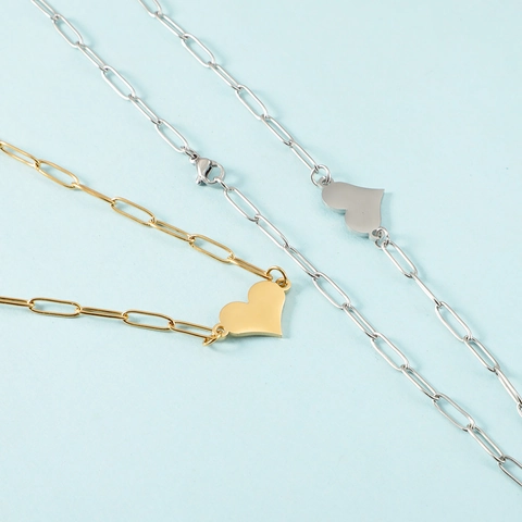 Collar Con Colgante De Corazón Para Mujer Acero Inoxidable Chapado En Oro De 18K Cadena Clip Joyería Minimalista