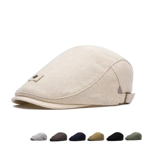 Vintage Flat Cap Linen Blend Breathable Sun Protection Adjustable British Retro Beret Newsboy Hat For Men Women