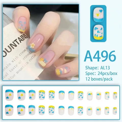 Schattige Hart Bloem Press On Nagels Plastic Kort Rond Afneembaar Kunstnagels Voor Dames Meisjes DIY Manicure