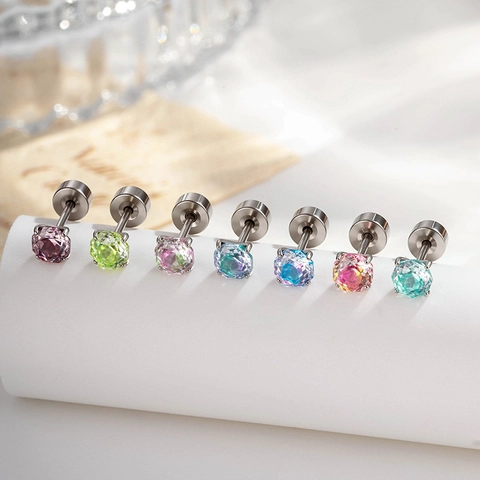 Cubic Zirconia Oorkraakbeen Stud Titanium Staal Schroef Platte Achterkant Piercing Sieraden Zoete Kleine Helix Oorbellen