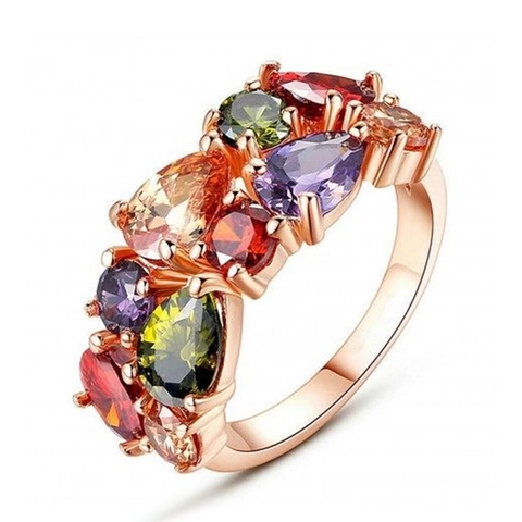 Multi Color Cubic Zirconia Ring Copper Rose Gold Plated Teardrop Cut Geometric Ethnic Style Jewelry For Women Elegant