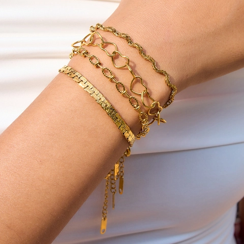 18K Vergoldete Edelstahl Kette Armbänder Kollektion Für Frauen Wasserdicht Hypoallergen Vintage Modeschmuck