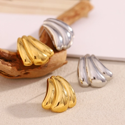 Vintage Kürbis Ohrstecker 316L Edelstahl 18K Vergoldet Hochglanzpoliert Retro Schmuck Für Damen