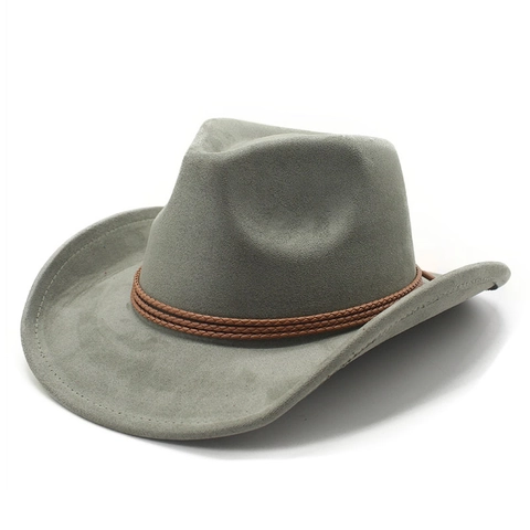 Chapeau De Cow-Boy Western Suédine Bord Large Bande Tressée Style Ethnique Vintage Voyage En Plein Air Unisexe Jazz Fedora