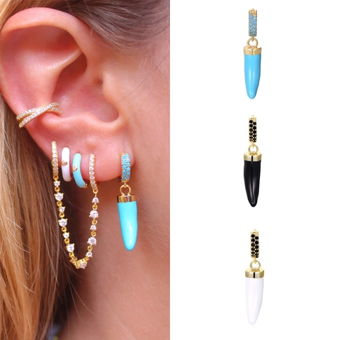 Fashion Copper Enamel Drop Earrings Colorful Rhinestone Linked Hoops Ear Cuffs For Women Luxurious Trend Jewelry Accessories