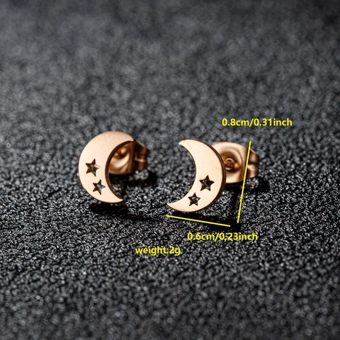 Sweet Stainless Steel Star Moon Stud Earrings Minimalist Cutout Crescent Moon Ear Bone Studs Korean Style Jewelry For Women