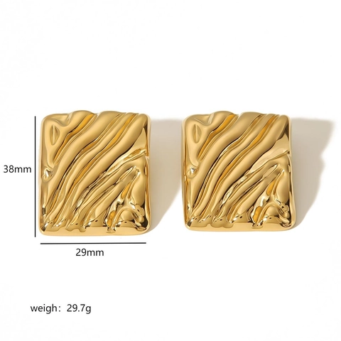 Square Wave Stud Earrings 18K Gold Plated Titanium Steel Stainless Steel Exaggerated Textured Chunky Jewelry For Women