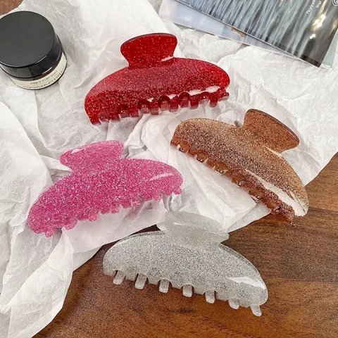 Glitter Acrylic Hair Claw Clip Large Shark Hairpin Fashion Accessary For Women Strong Hold Stylish
