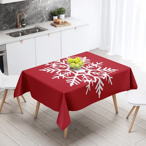 Mantel De Navidad Poliéster Impermeable Rectangular Cubierta De Mesa Decoración Navideña Patrón Reno Copo De Nieve