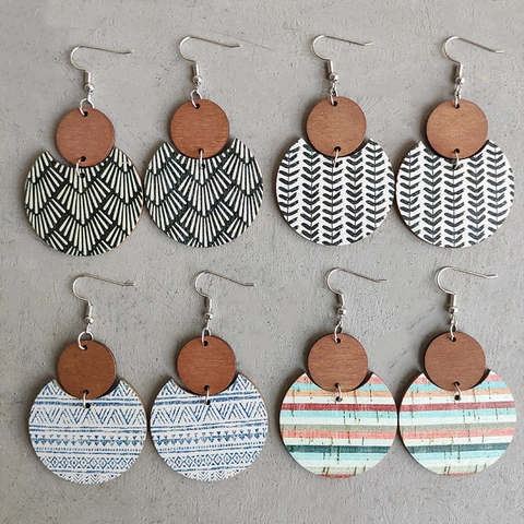 Orecchini Pendenti Boho In Legno E Sughero Con Motivo Geometrico Floreale A Righe Gioielli Stile Etnico Per Donna