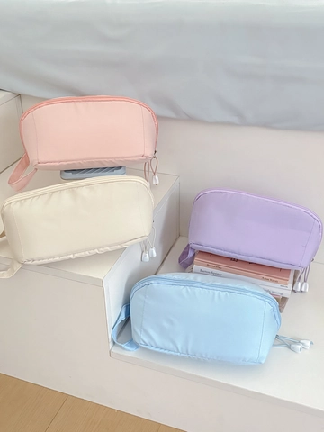 Borsa Per Cosmetici Grande Apertura Poliestere Portatile Viaggio Lavaggio Colore Solido Organizzatore Trucco A Mano