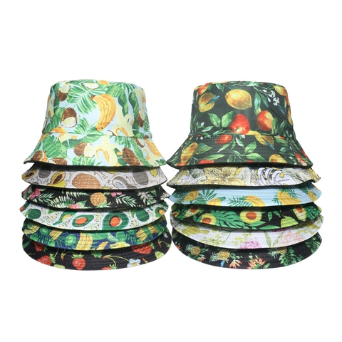 Bucket Hat Polyester Sun Protection Summer Outdoor Tropical Fruit Floral Graphic Print Fashion Fisherman Cap For Women Men