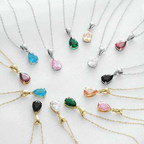 Peer Geslepen Waterdruppel Hanger Ketting Titanium Roestvrij Staal Minimalistisch Elegant Zirkonia Sieraden Voor Dames