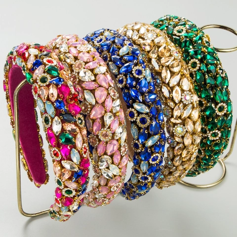 Cerchietto Imbottito Barocco Vetro Strass Fascia Larga Per Capelli Festa Donne Retrò Lusso Copricapo Scintillante