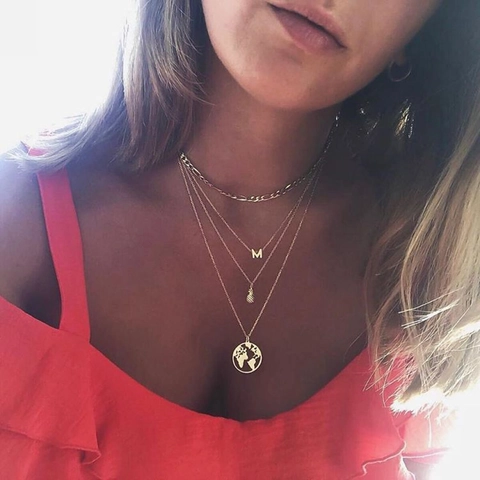 Collana con Pendente Lettera Iniziale Alfabeto 26 in Argento Sterling 925 Placcato Oro Platino Gioielli Minimalisti Regalo