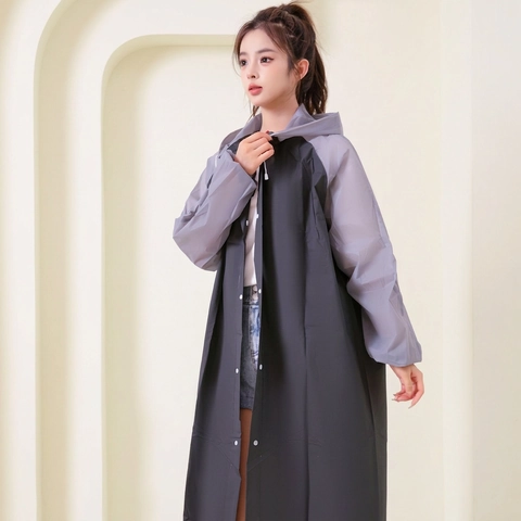 Impermeabile Lungo Con Cappuccio EVA Impermeabile Riutilizzabile Colore A Contrasto Poncho Con Bottoni A Pressione Per Escursionismo Viaggi Adulti Unisex