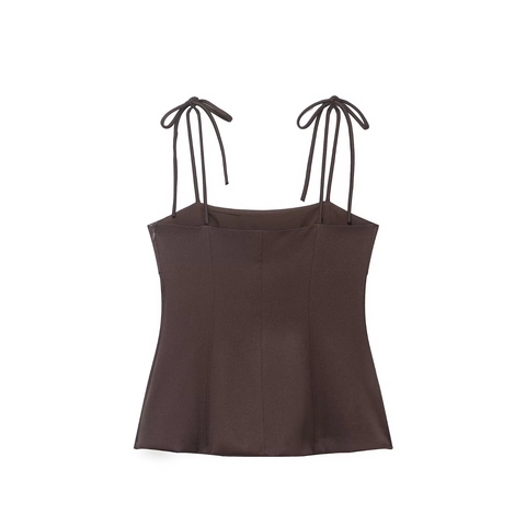 Top De Camisola Ajustado Sexy Para Mujer Mezcla De Poliéster Color Sólido Cuello Cuadrado Tirantes Con Lazo Ajustables Cremallera Lateral