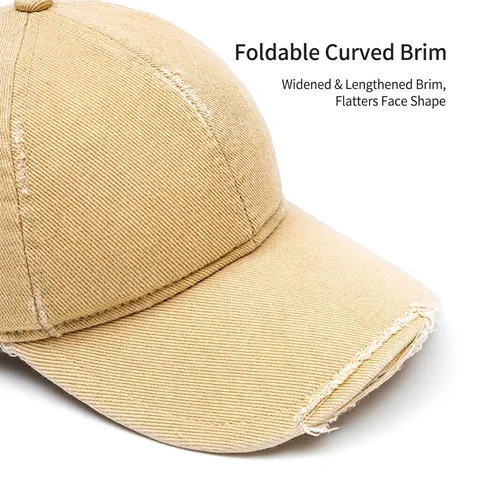 Cappello Da Baseball In Cotone Distressed Bordi Sfilacciati Parte Superiore Morbida Fibbia Regolabile Street Style