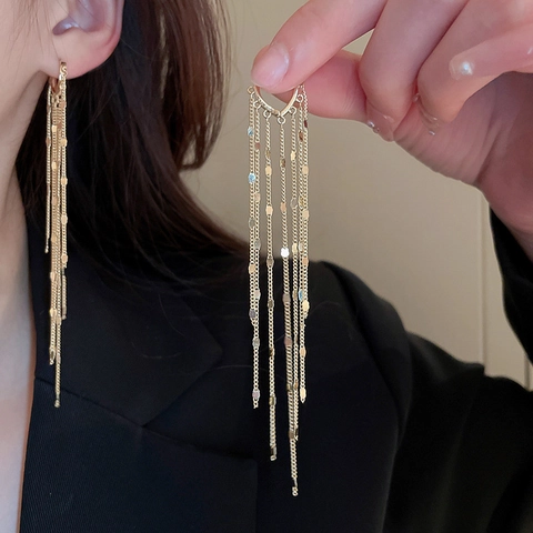 Elegante Lange Quastenohrringe Mit 925 Sterlingsilber Ohrstecker Kupfer Paillettenkette Minimalistische Mode Für Damen