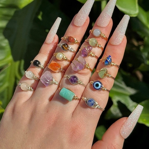 Anelli In Pietra Naturale Artigianali Filo Dorato Cristallo Gioielli Boho Minimalisti Per Donna Regalo