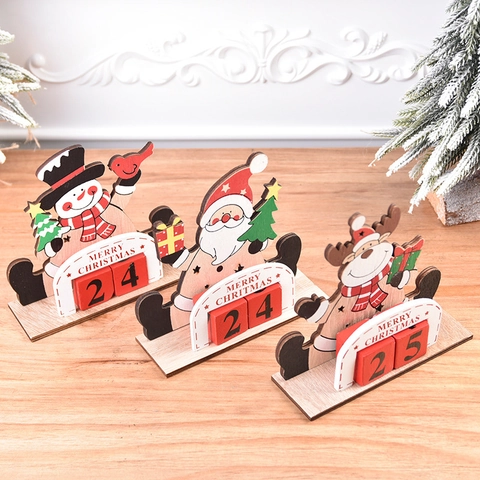 Calendario Dell'Avvento Di Natale Ornamento Da Scrivania Conto Alla Rovescia In Legno Babbo Natale Renna