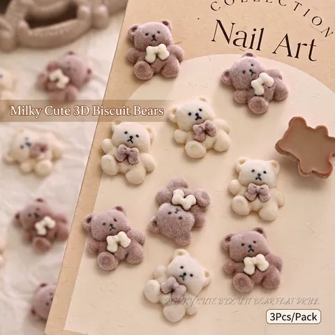 Beflockte Bär Nagelkunst Anhänger Schleife Flauschig Keks Stil DIY Maniküre Dekorationen Süßes Tier Ornament Für Nägel