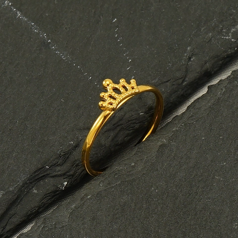 Elegant Crown Ring 18K Gold Plated Stainless Steel Adjustable Open Band Minimalist Commuter Fashion Jewelry For Women
