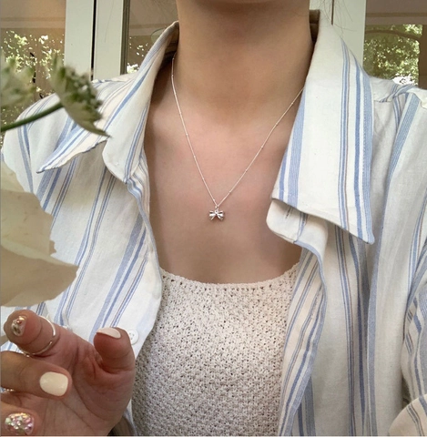 Collar Con Colgante De Lazo Mariposa Acero De Titanio Cadena De Bolas Joyería Elegante Minimalista Para Mujer