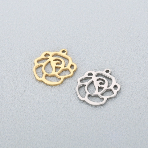 Colgantes De Rosa Huecos De Acero Inoxidable Galvanizado Dijes Florales Para La Creación De Joyas DIY Collares Pendientes