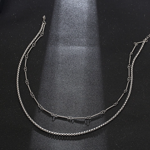 Collana A Doppio Strato In Acciaio Inossidabile Catena Box Maglia Torta Gioielli Retro Hip Hop Per Uomo E Donna