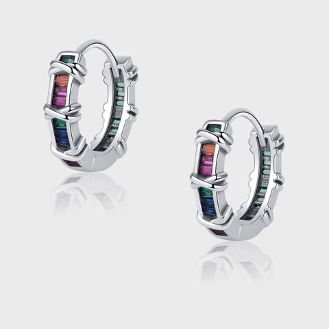 Orecchini A Cerchio In Argento Sterling 925 Vintage Con Zirconi Colorati Arcobaleno Geometrici Per Donne Ragazze