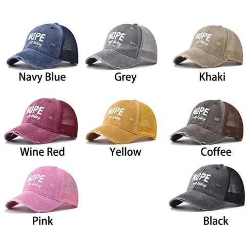 Cappellino da Baseball Distressed in Cotone e Rete Nope Not Today Slogan Ricamato Trucker Hat Unisex All'aperto Traspirante