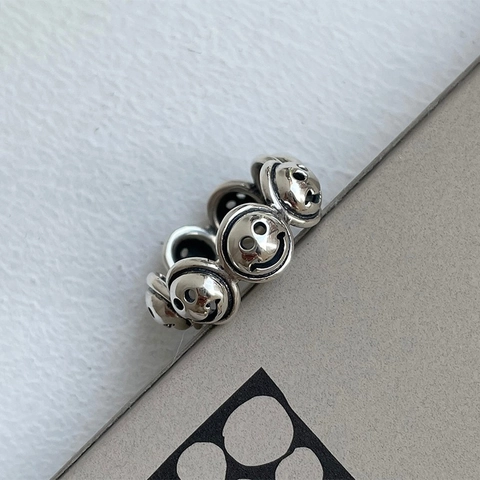 Anello Con Faccina Sorridente In Argento Sterling 925 Design Di Nicchia Minimalista Vintage Gioielli Per Donna