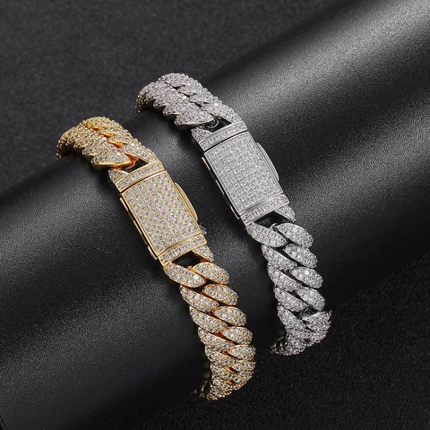Hip Hop Men Cuban Link Necklace And Bracelet Copper Iced Out Pave Zirconia Real Gold Plated Chain Jewelry Accessory