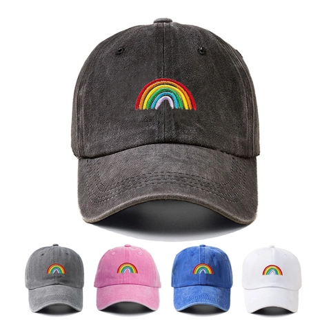 Gewaschene Baumwolle Baseballkappe Regenbogen Stickerei Atmungsaktiv Verstellbar Outdoor Lässig Retro Sonnenschutzhut Unisex