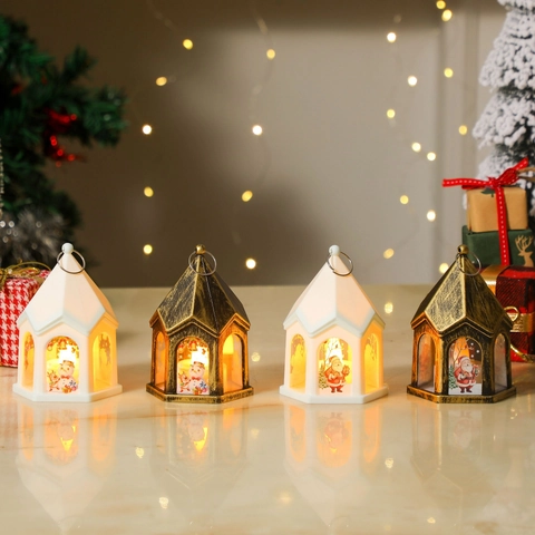 Retro Christmas LED Lantern Night Light Plastic Santa Snowman Castle Hanging Lamp Desktop Festive Decor Ornament