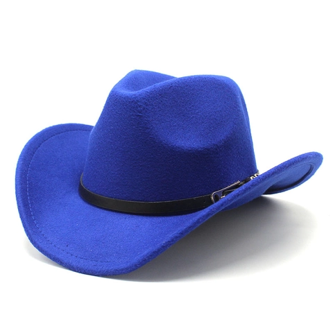 Western Cowboy Hut Wollfilz Breite Krempe Jazz Fedora Mit Metallschnallengürtel Für Damen Herren Outdoor Reise