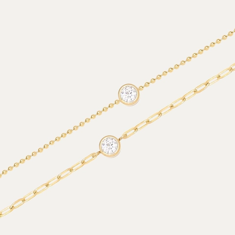 Bracciale Minimalista In Acciaio Al Titanio Placcato Oro 18K Zircone Singolo Castone Catena Graffetta Sfera Donna
